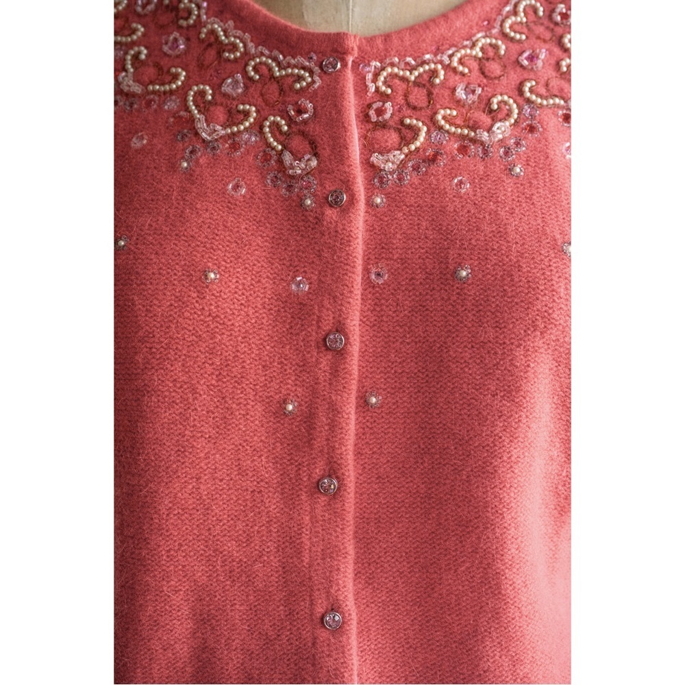 Vintage Free People Coral Wool & Angora Sweater with Beadwork Embroidery - Picture 9 of 14